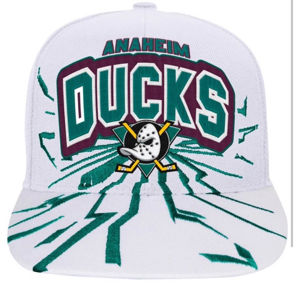 Mitchell & Ness White, Purple and Teal Anaheim Ducks Kids Hat Hockey NHL